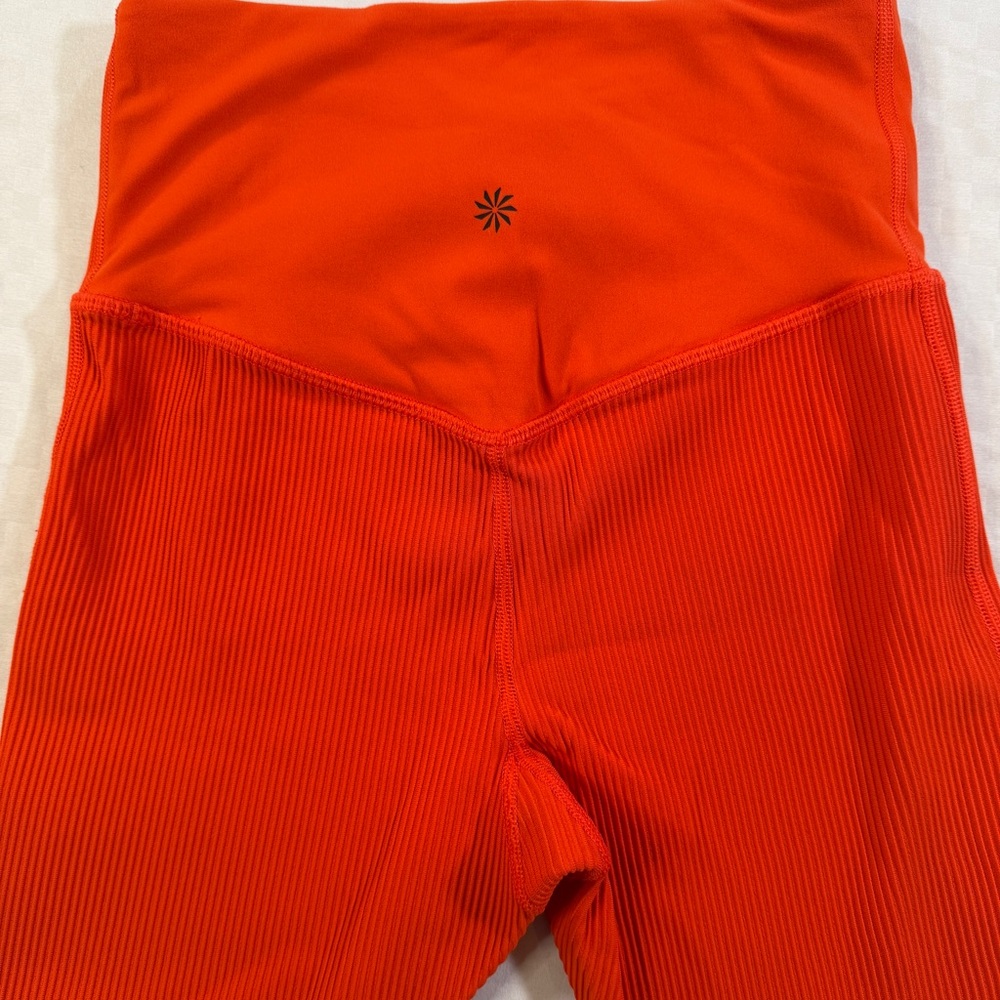 Athleta Elation Crossover Rib 7/8 Tight Leggings XS Orange High Rise Ribbed Yoga